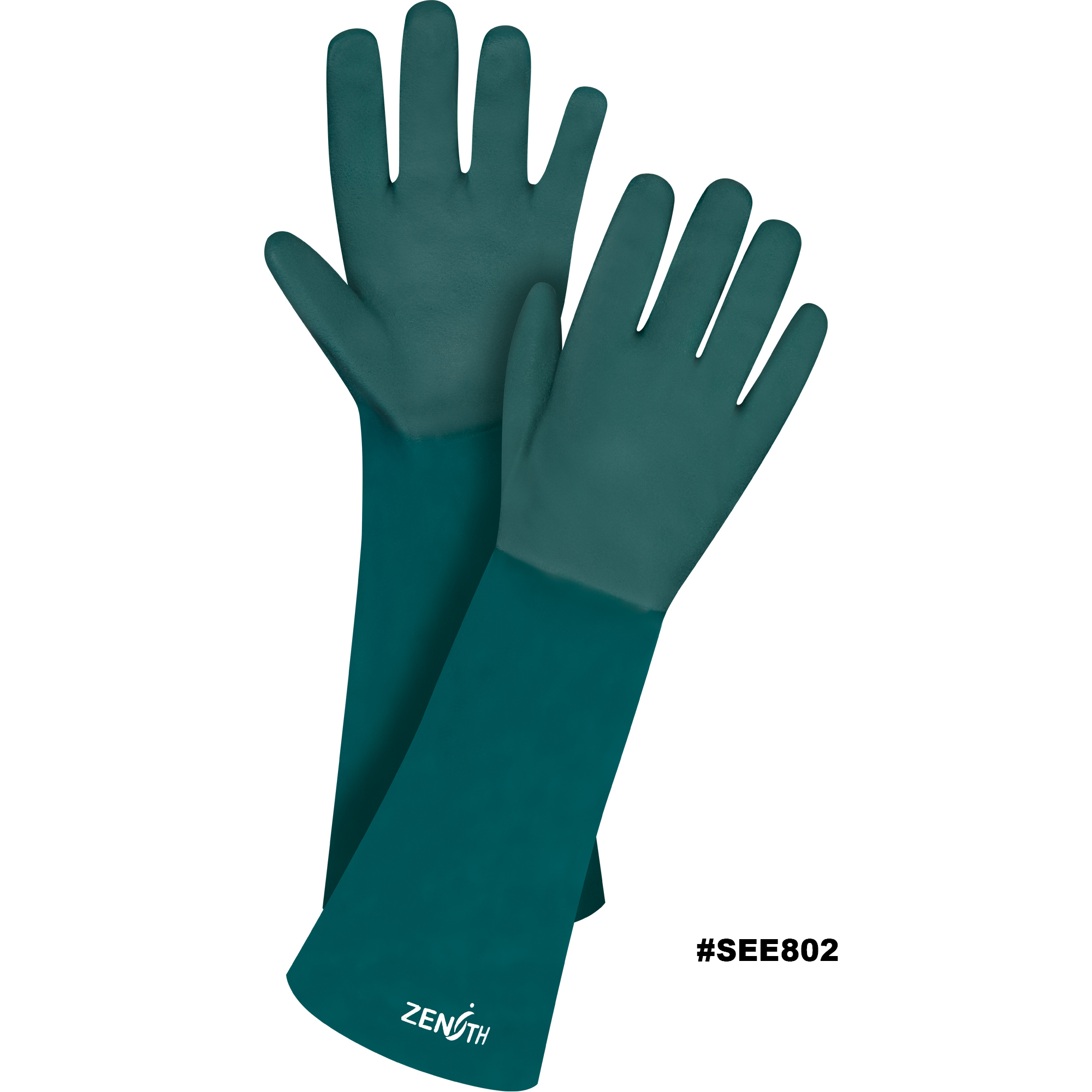 Zenith Double Dipped Green Gloves, 18" L, PVC, Cotton Jersey Inner Lining, 70-mil Model: SEE802