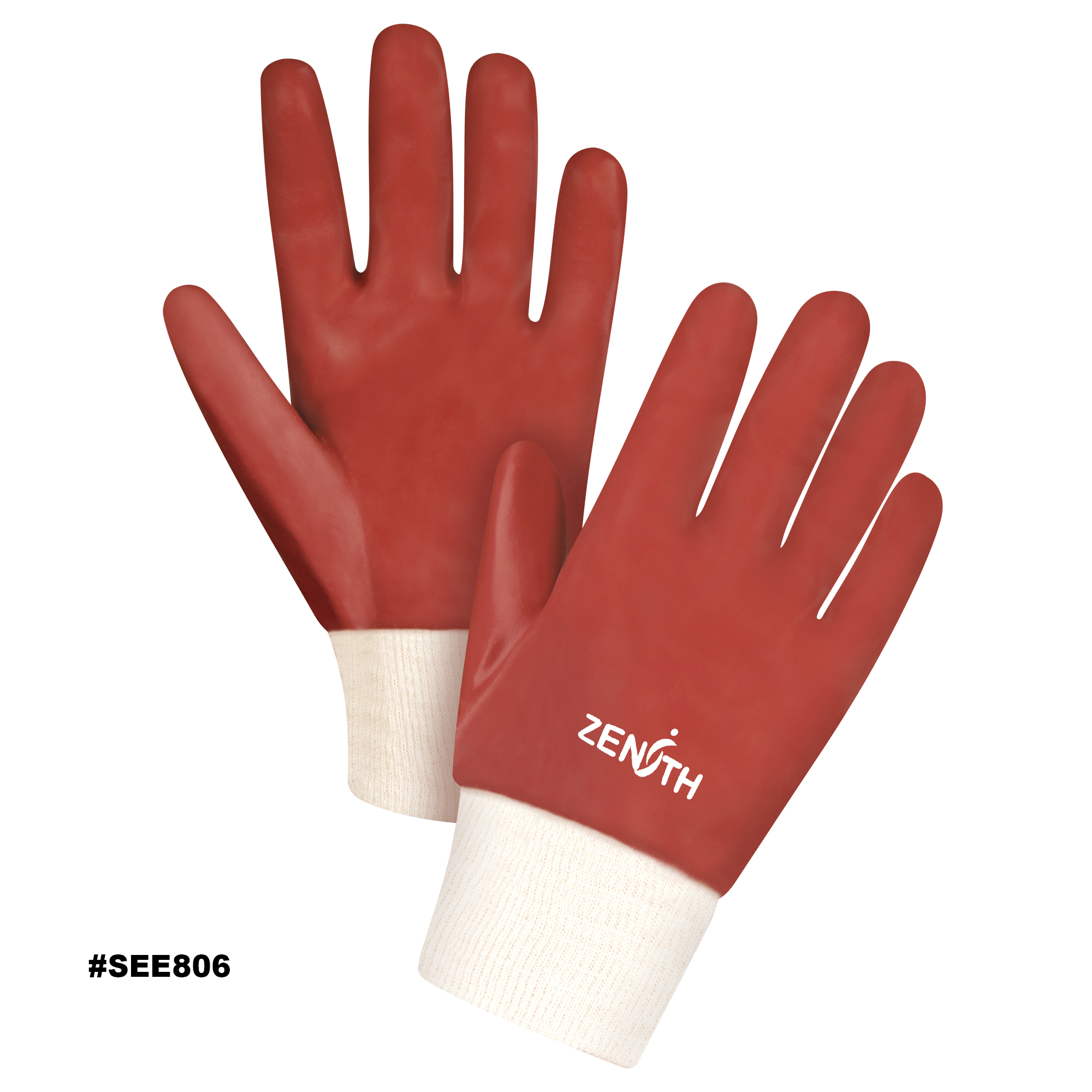 Zenith Smooth Finish Gloves, Size Large/9, 10" L, PVC, Interlock Inner Lining, 47-mil Model: SEE806