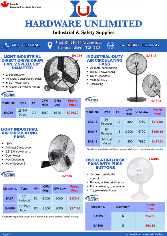Industrial Fans Sale Flyer 2026 Industrial and Commercial Fans Sale Flyer - Hardware Unlimited Calgary