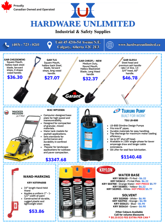 Paving and Construction Flyer Paving and Construction Supply Flyer - Hardware Unlimited Calgary