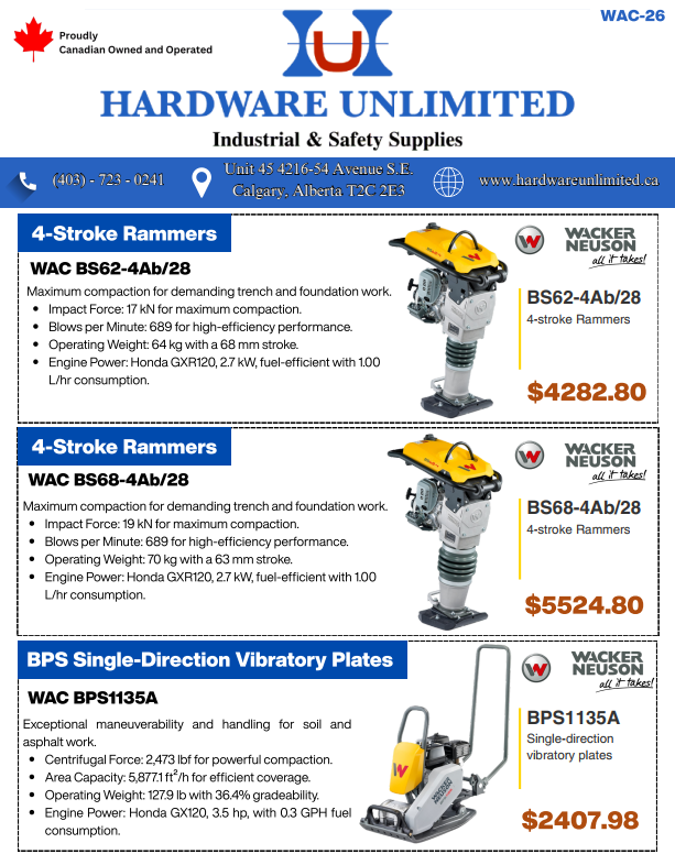 Wacker Neuson Top Selling Items Flyer Wacker Neuson Compaction and Pump Equipment Flyer - Hardware Unlimited Calgary