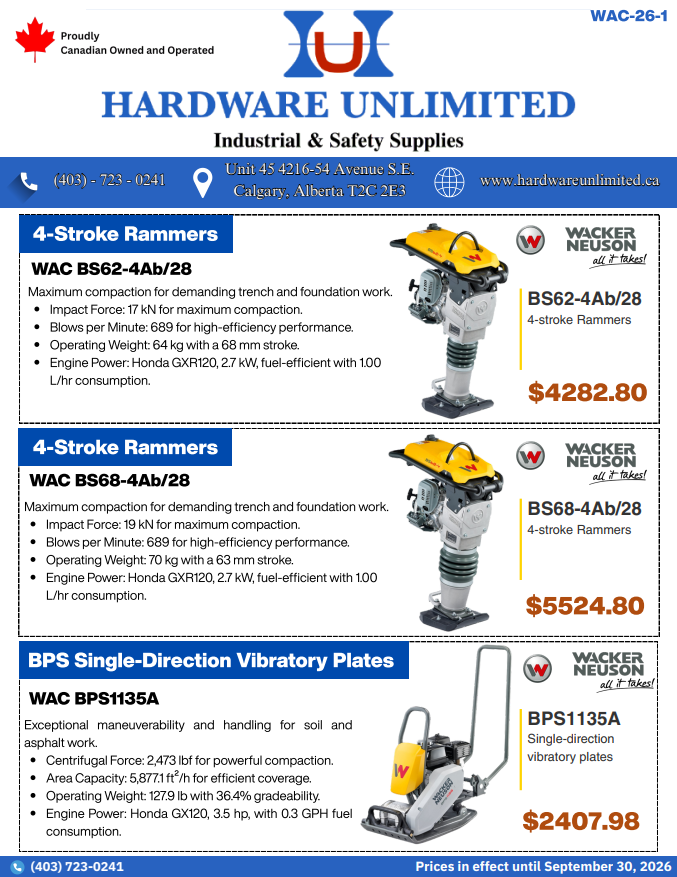 Wacker Neuson equipment promotion – Hardware Unlimited Calgary