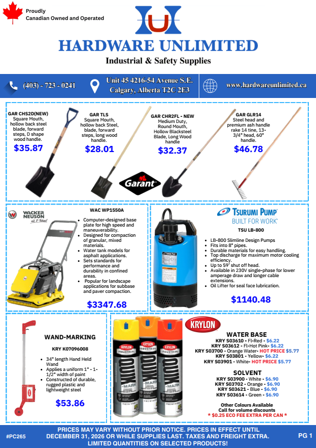 Paving and construction supply sale flyer – Hardware Unlimited Calgary