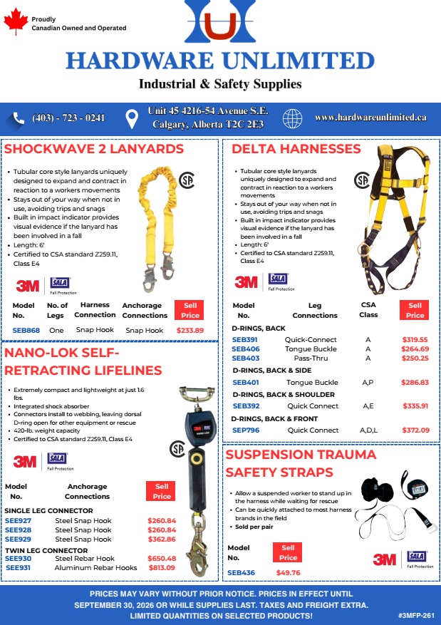 3M fall protection equipment sale flyer – Hardware Unlimited Calgary